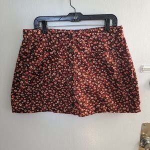 Forever 21 Red Floral Button-Front Mini Skirt
